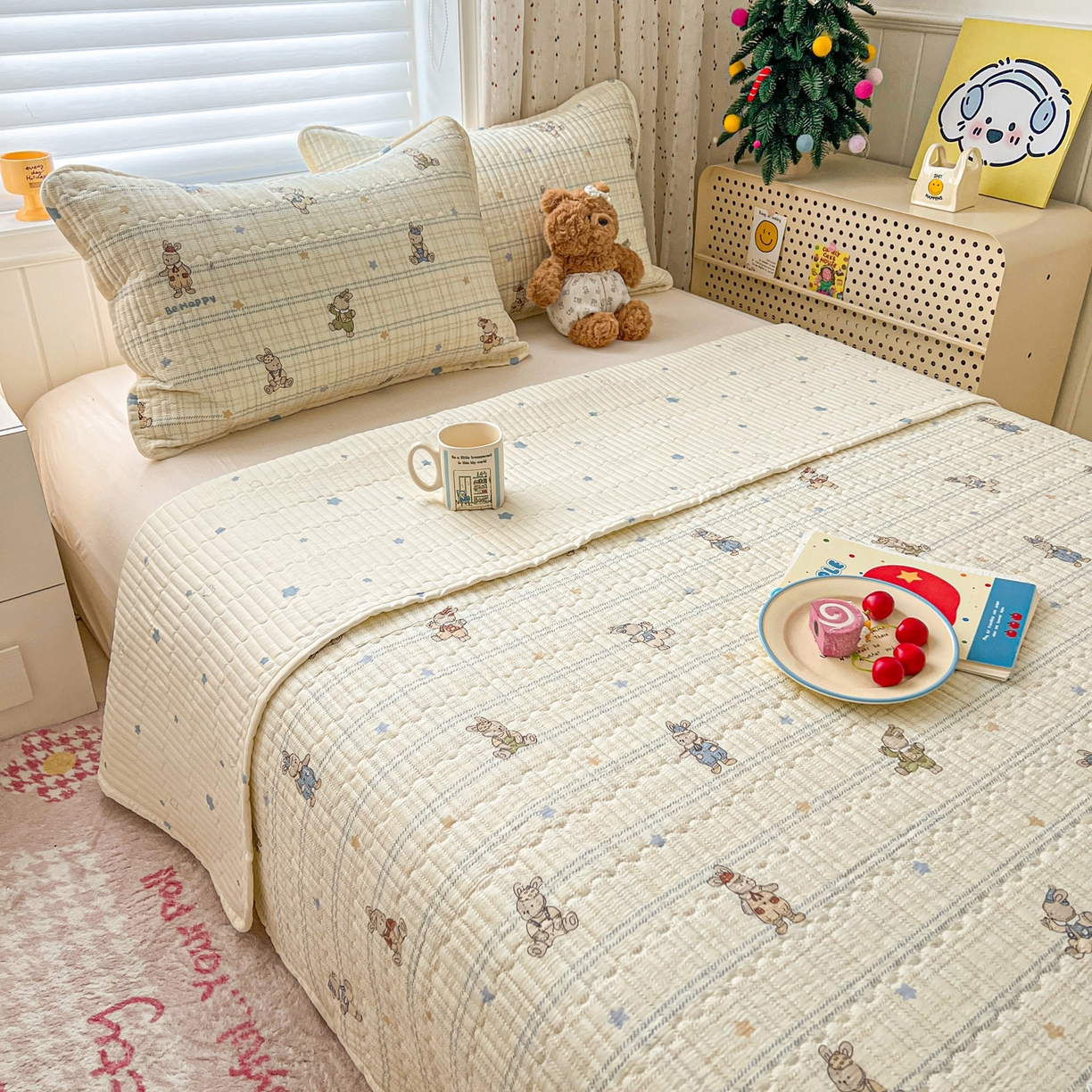 91家纺网 家纺一手货源 找家纺 舒居家纺 2026春夏新款双面全棉单床盖 床盖单件 兔兔宝贝