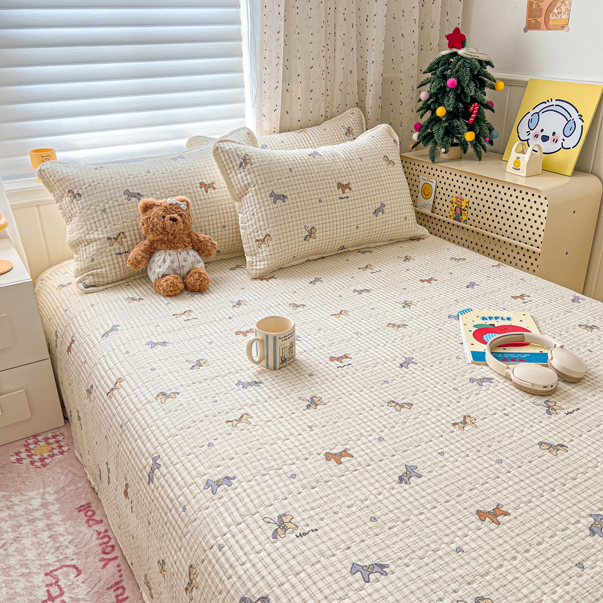 91家纺网 家纺一手货源 找家纺 舒居家纺 2026春夏新款双面全棉单床盖 床盖单件 马到成功