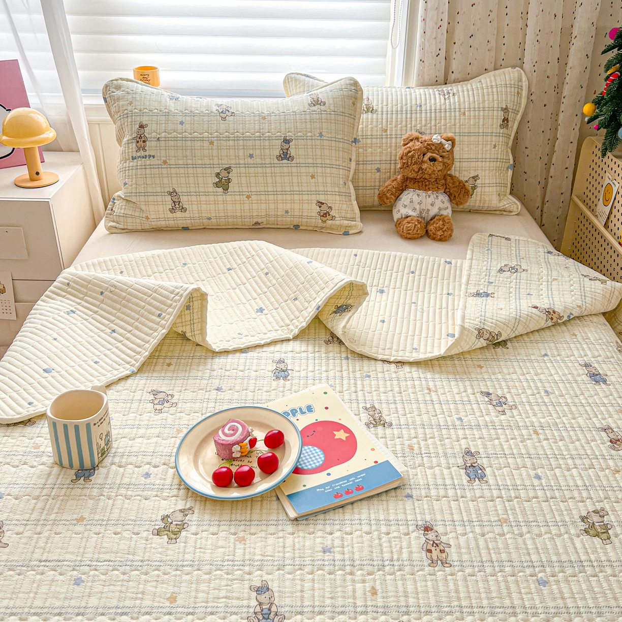 91家纺网 家纺一手货源 找家纺 舒居家纺 2026春夏新款双面全棉单床盖 床盖单件 兔兔宝贝