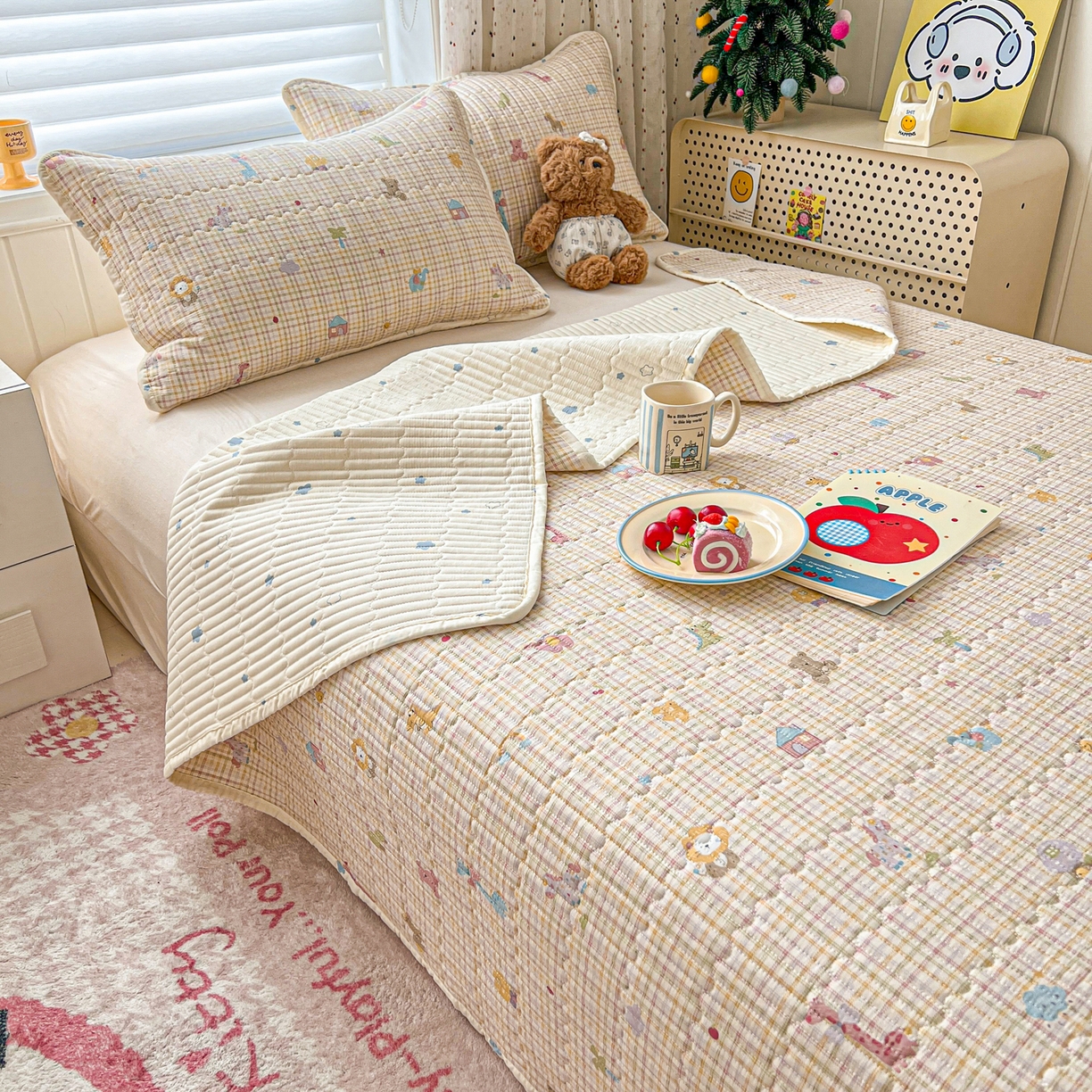 91家纺网 家纺一手货源 找家纺 舒居家纺 2026春夏新款双面全棉单床盖 床盖单件 半暖时光