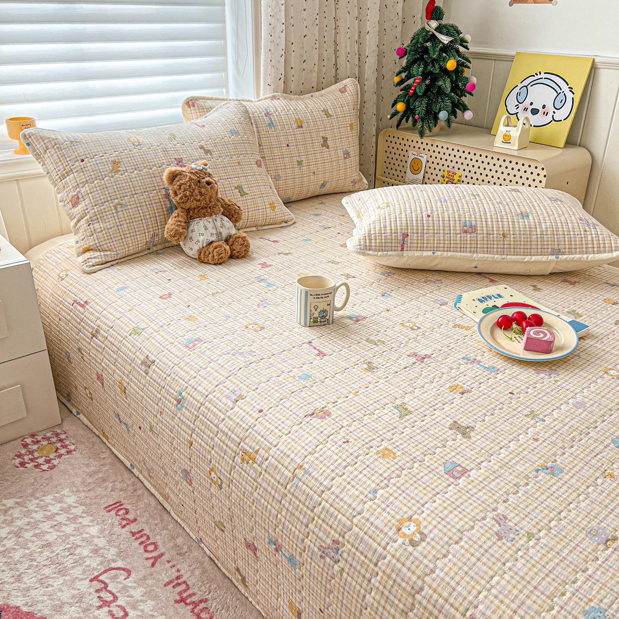 91家纺网 家纺一手货源 找家纺 舒居家纺 2026春夏新款双面全棉单床盖 床盖单件 半暖时光