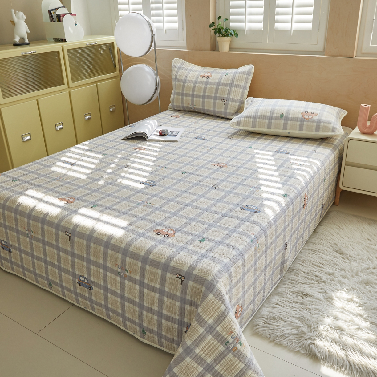 91家纺网 家纺一手货源 找家纺 舒居家纺 2026春夏新款双面全棉单床盖 床盖单件 小汽车