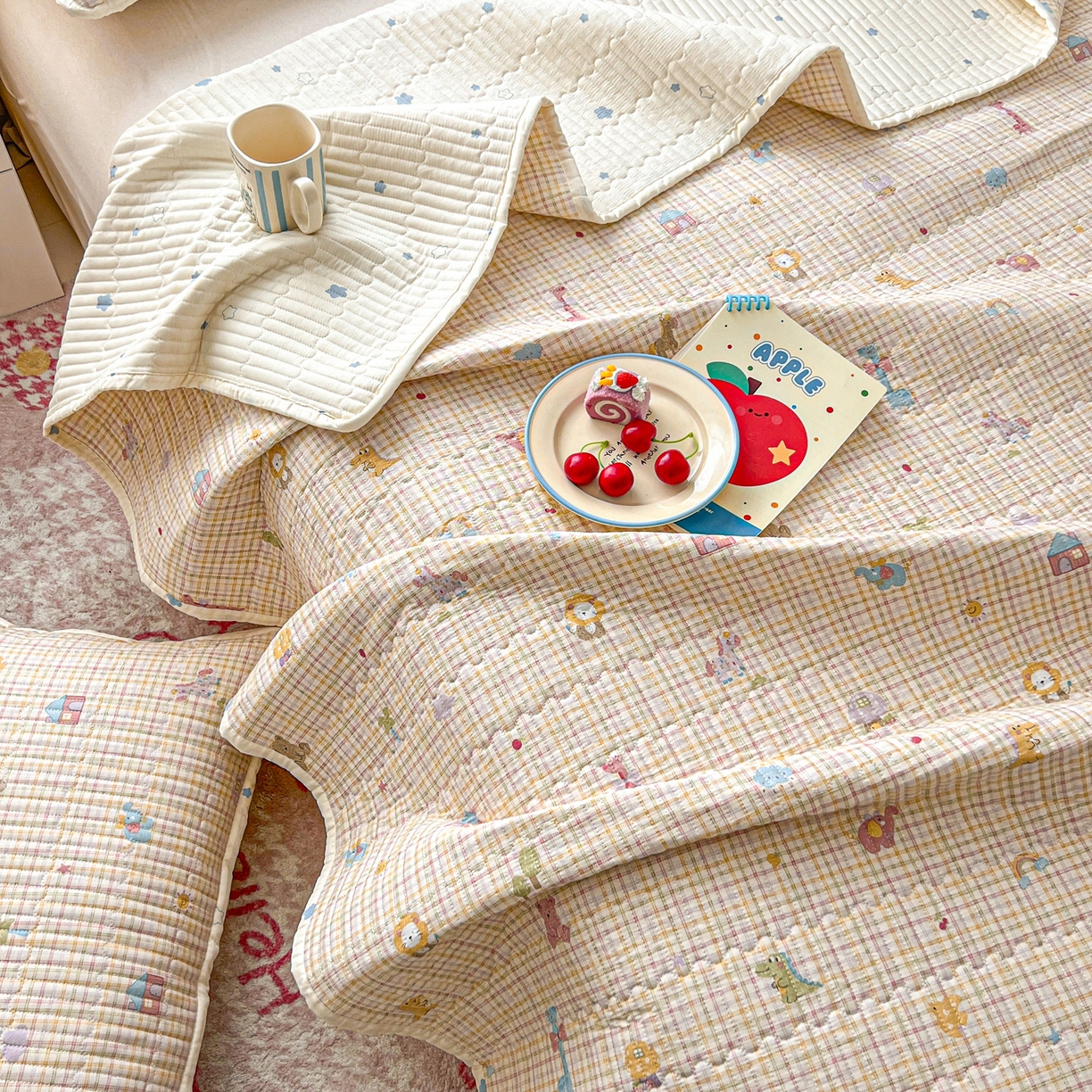 91家纺网 家纺一手货源 找家纺 舒居家纺 2026春夏新款双面全棉单床盖 床盖单件 半暖时光