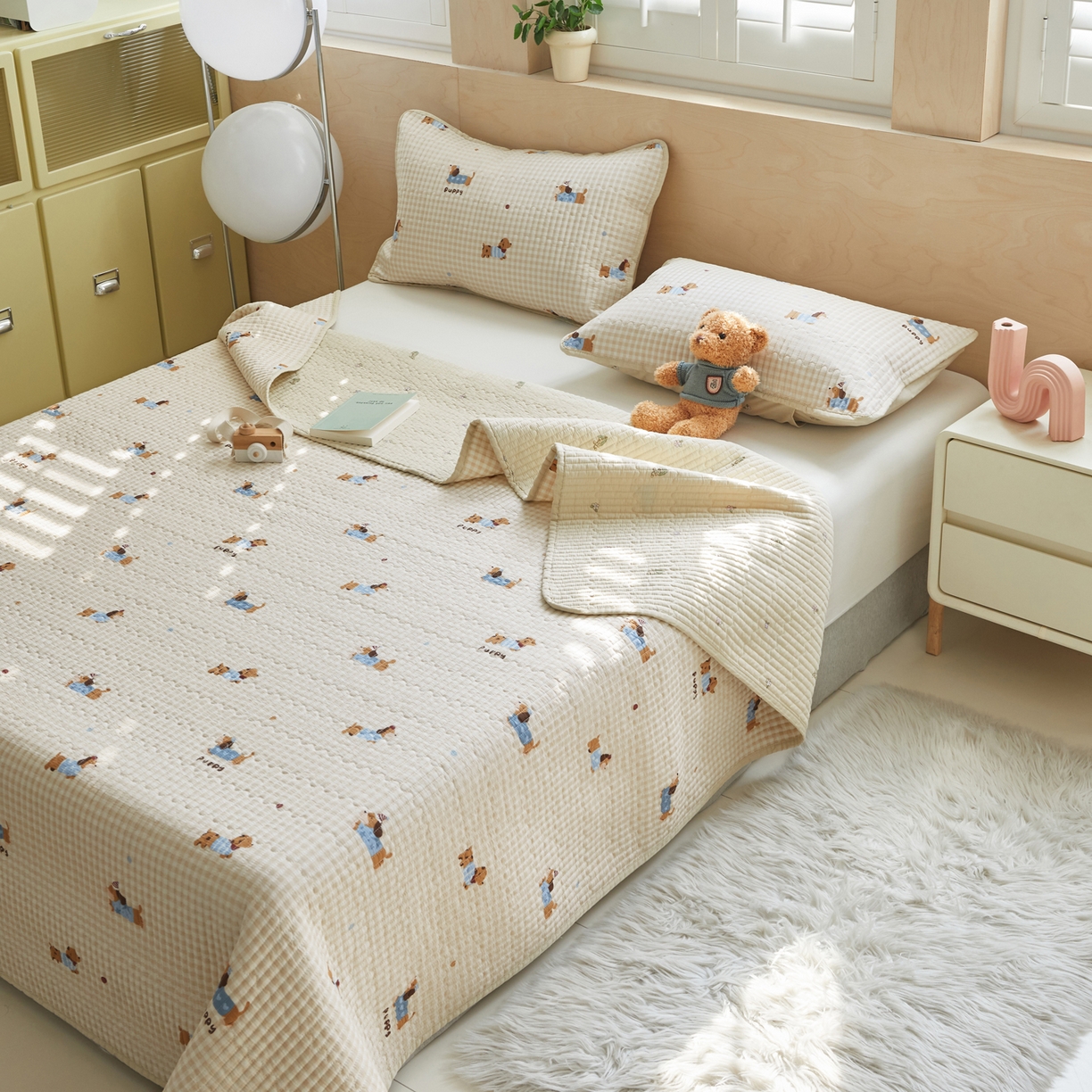 91家纺网 家纺一手货源 找家纺 舒居家纺 2026春夏新款双面全棉单床盖 床盖单件 俏皮狗