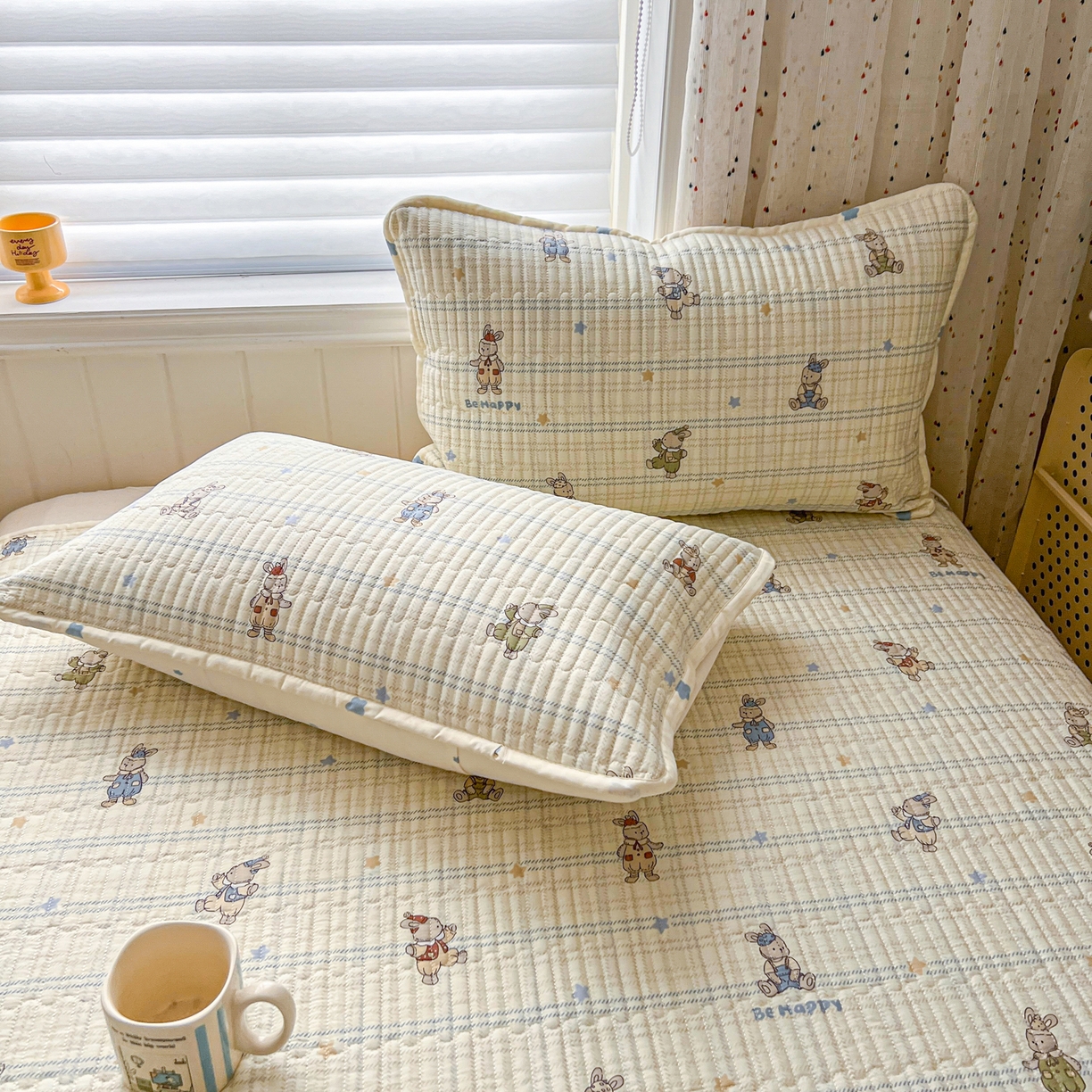 91家纺网 家纺一手货源 找家纺 舒居家纺 2026春夏新款双面全棉单床盖 床盖单件 兔兔宝贝