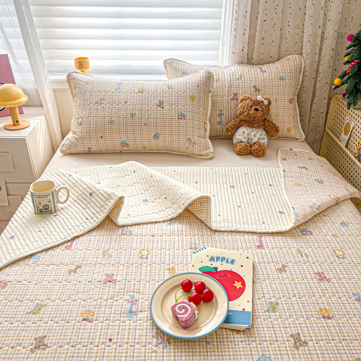 91家纺网 家纺一手货源 找家纺 舒居家纺 2026春夏新款双面全棉单床盖 床盖单件 半暖时光