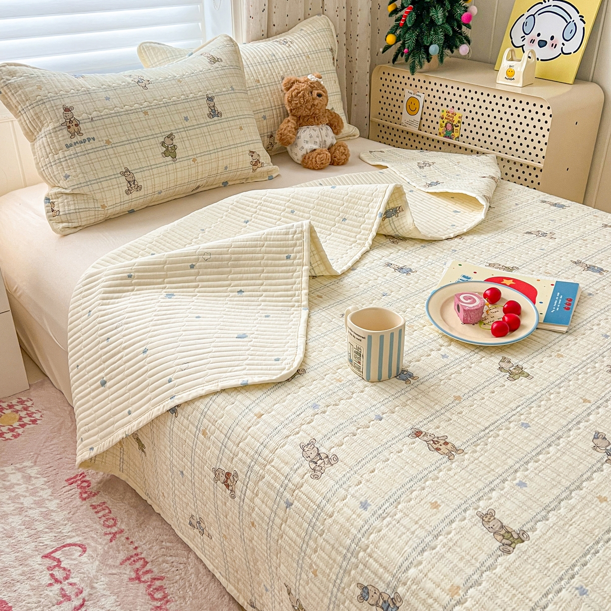 91家纺网 家纺一手货源 找家纺 舒居家纺 2026春夏新款双面全棉单床盖 床盖单件 兔兔宝贝