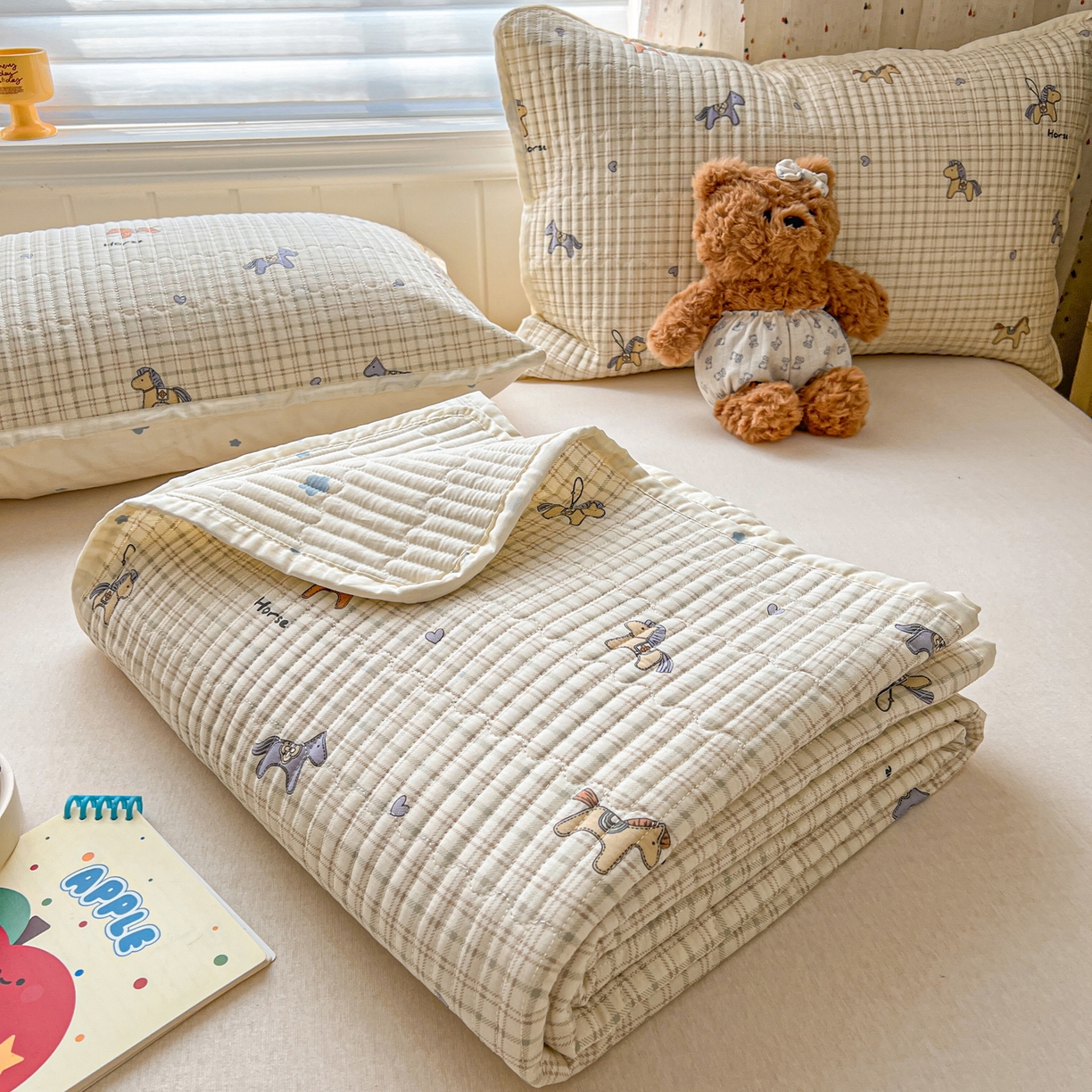 91家纺网 家纺一手货源 找家纺 舒居家纺 2026春夏新款双面全棉单床盖 床盖单件 马到成功