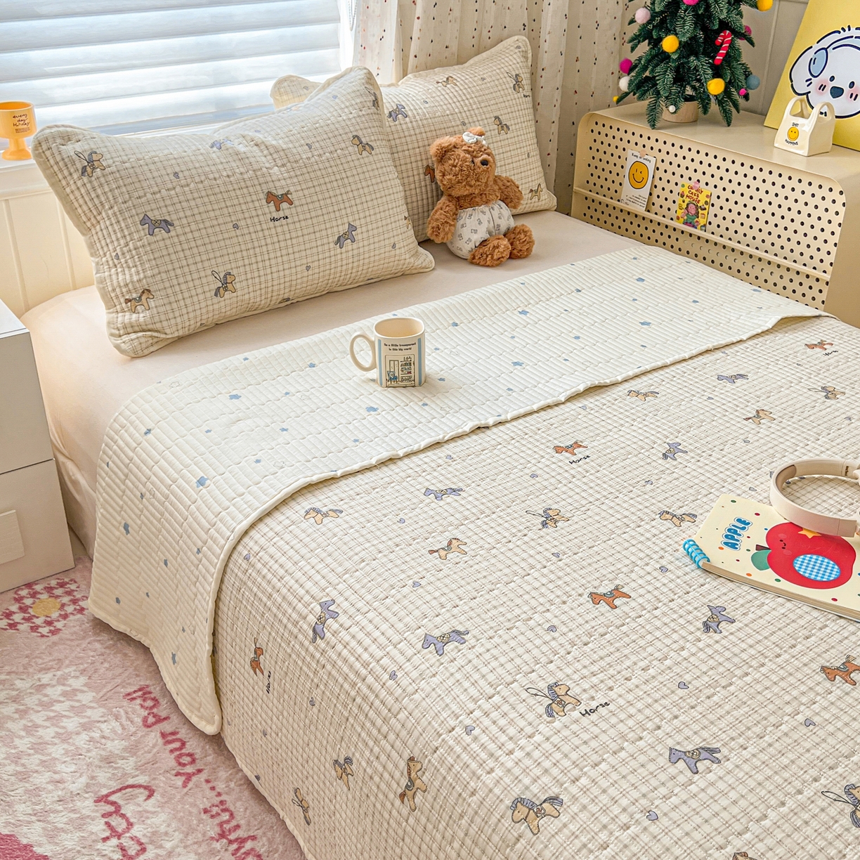 91家纺网 家纺一手货源 找家纺 舒居家纺 2026春夏新款双面全棉单床盖 床盖单件 马到成功