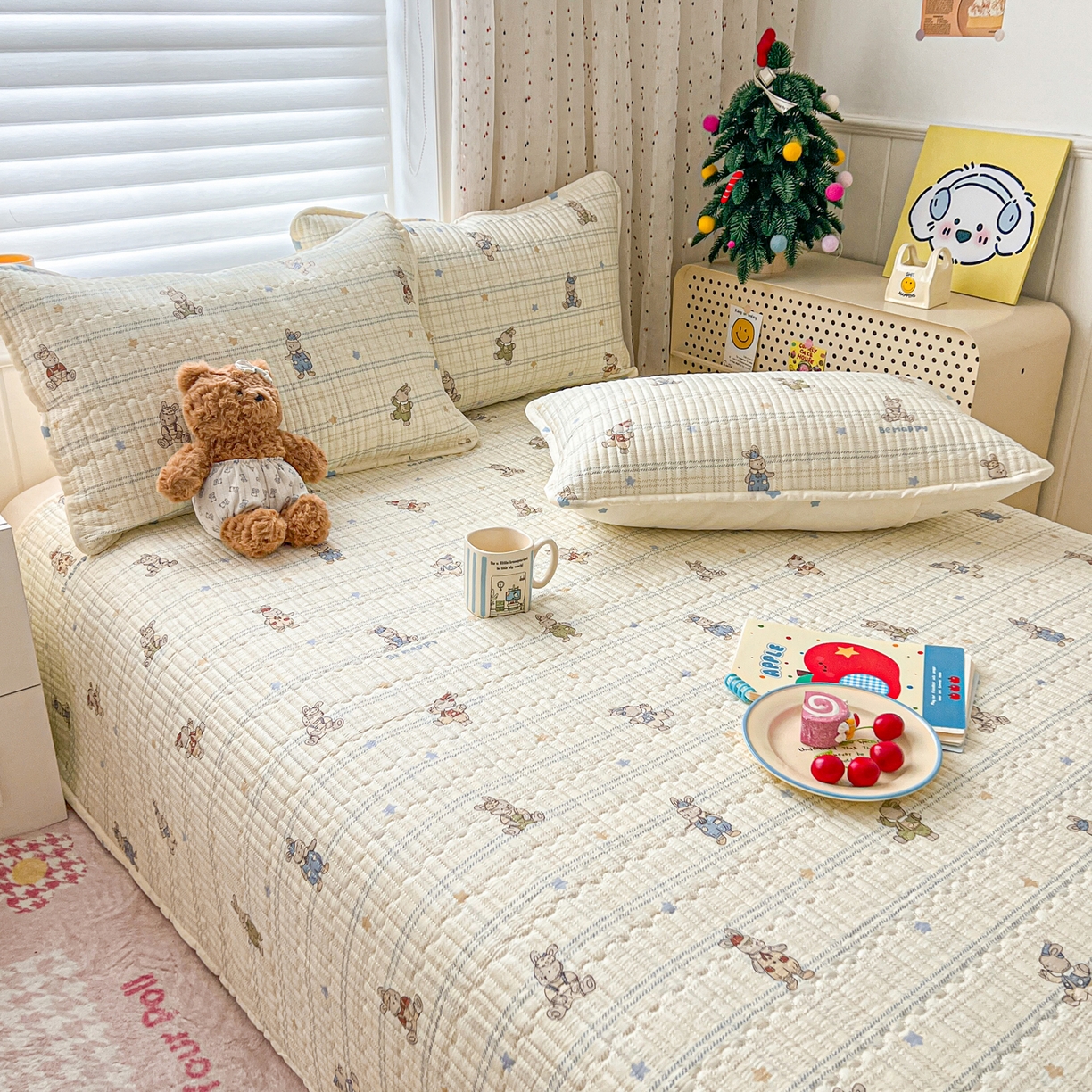 91家纺网 家纺一手货源 找家纺 舒居家纺 2026春夏新款双面全棉单床盖 床盖单件 兔兔宝贝