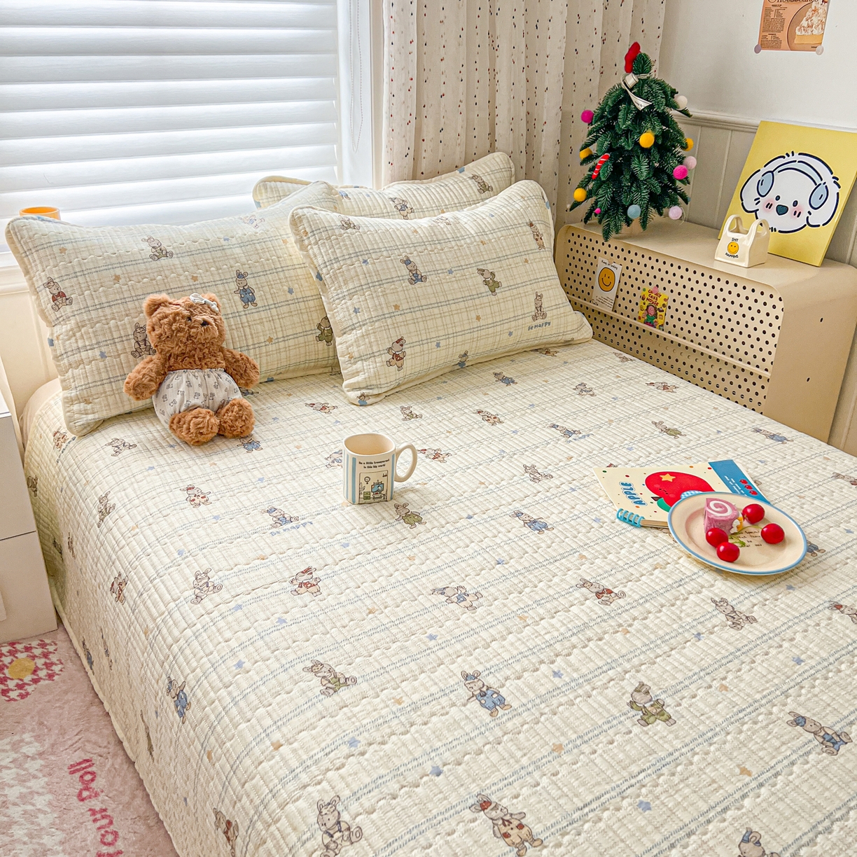 91家纺网 家纺一手货源 找家纺 舒居家纺 2026春夏新款双面全棉单床盖 床盖单件 兔兔宝贝