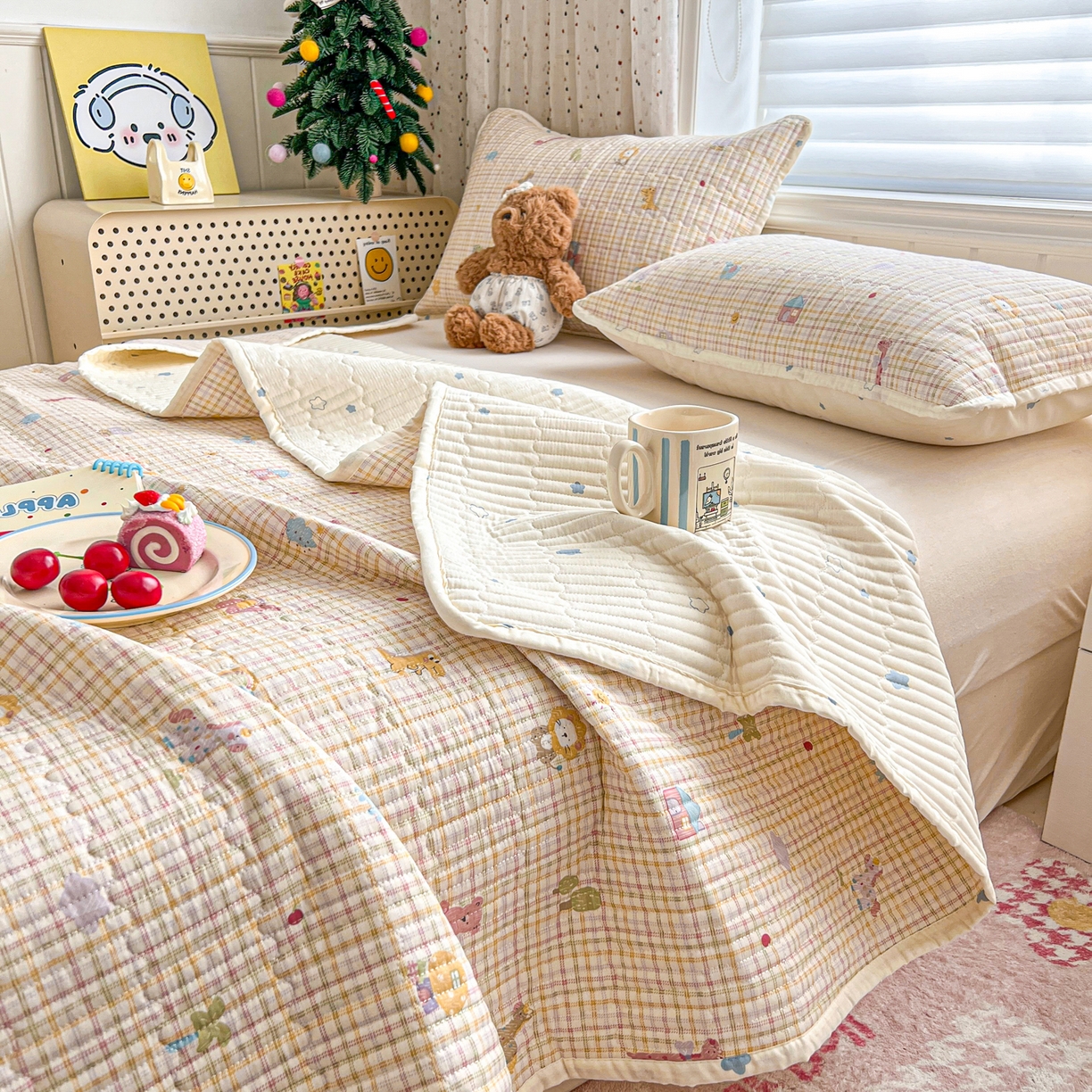 91家纺网 家纺一手货源 找家纺 舒居家纺 2026春夏新款双面全棉单床盖 床盖单件 半暖时光