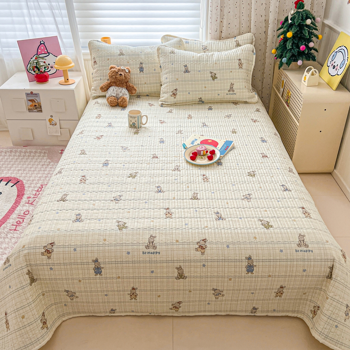 91家纺网 家纺一手货源 找家纺 舒居家纺 2026春夏新款双面全棉单床盖 床盖单件 兔兔宝贝