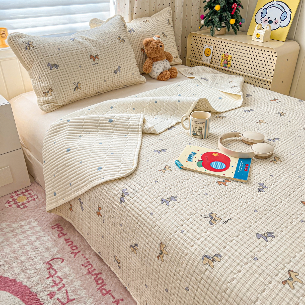 91家纺网 家纺一手货源 找家纺 舒居家纺 2026春夏新款双面全棉单床盖 床盖单件 马到成功