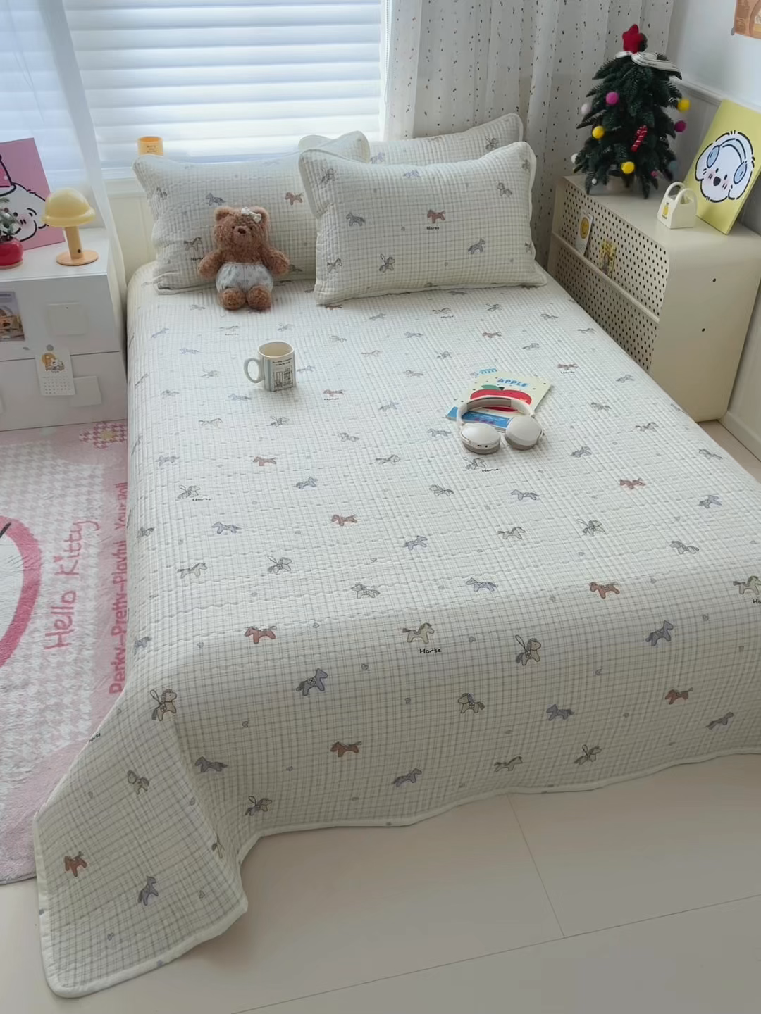 91家纺网 家纺一手货源 找家纺 舒居家纺 2026春夏新款双面全棉单床盖 床盖单件 马到成功