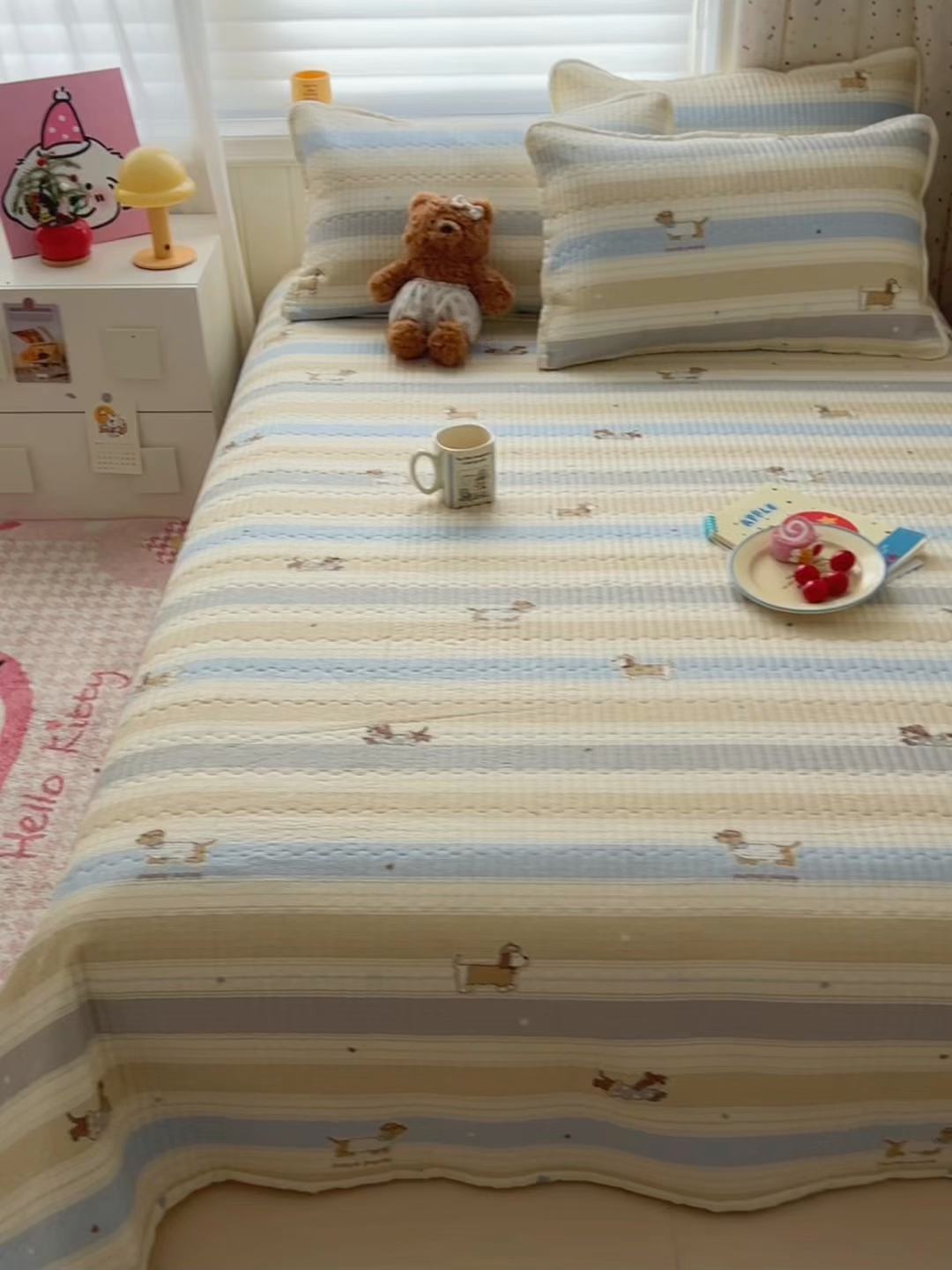 91家纺网 家纺一手货源 找家纺 舒居家纺 2026春夏新款双面全棉单床盖 床盖单件 奔跑小狗