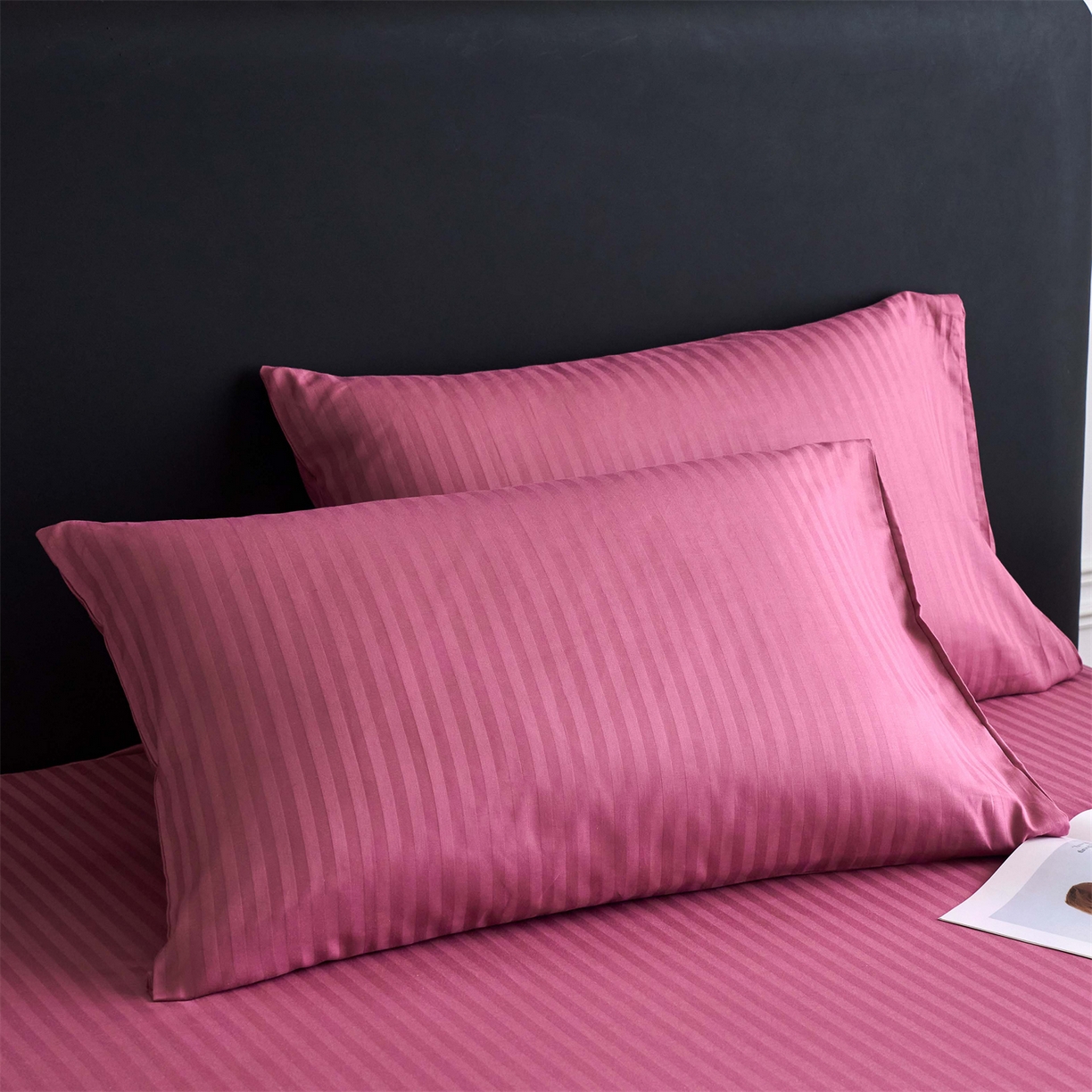 91家纺网 家纺一手货源 找家纺 兰紫橙家纺 2026新款全棉纯棉纯色贡缎缎条四件套 缎条-豆沙