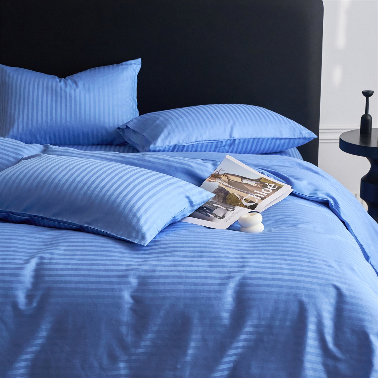 91家纺网 家纺一手货源 找家纺 兰紫橙家纺 2026新款全棉纯棉纯色贡缎缎条四件套 缎条-天蓝