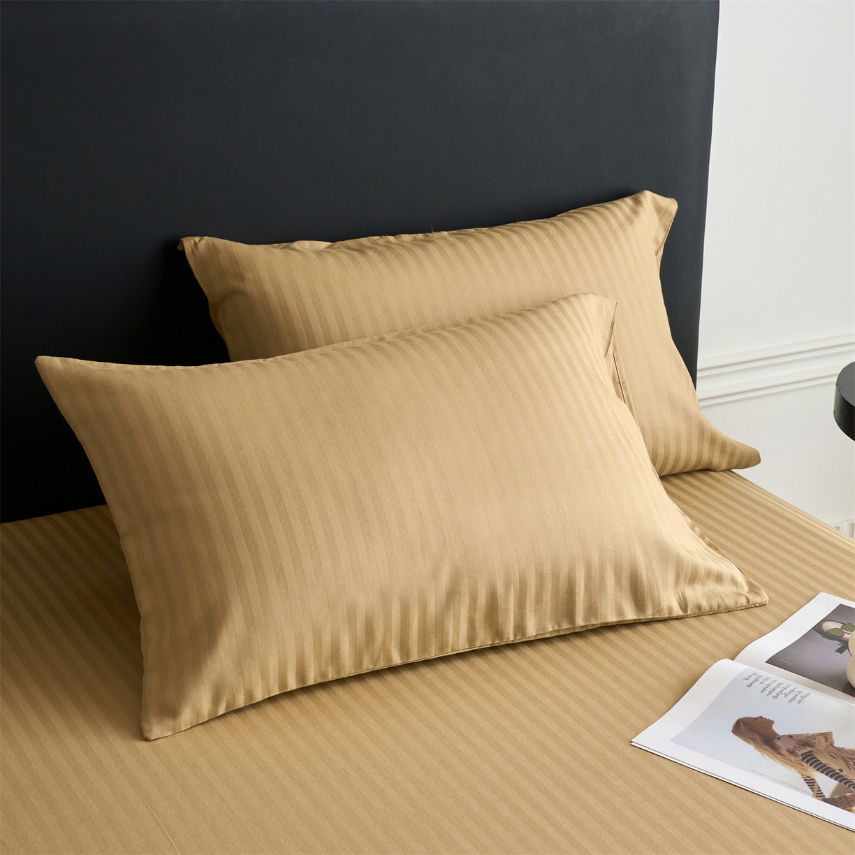 91家纺网 家纺一手货源 找家纺 兰紫橙家纺 2026新款全棉纯棉纯色贡缎缎条四件套 缎条-卡其