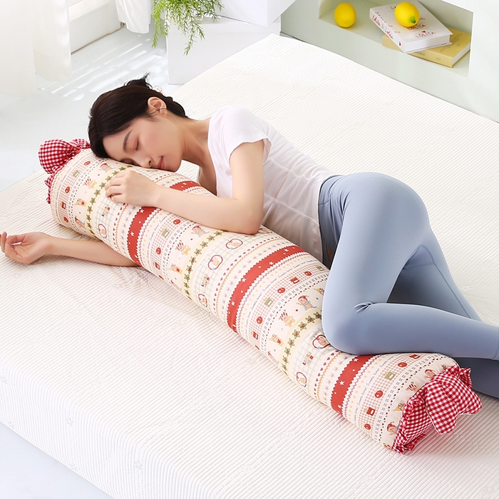 91家纺网 家纺一手货源 找家纺 蔻眠 全棉印花双层纱长抱枕夹腿抱枕长枕芯儿童学生成人枕头 红苹果星星