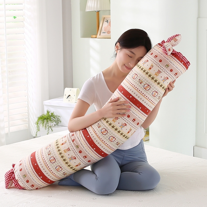 91家纺网 家纺一手货源 找家纺 蔻眠 全棉印花双层纱长抱枕夹腿抱枕长枕芯儿童学生成人枕头 红苹果星星