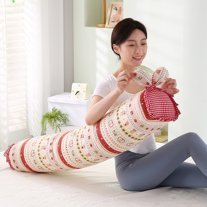 91家纺网 家纺一手货源 找家纺 蔻眠 全棉印花双层纱长抱枕夹腿抱枕长枕芯儿童学生成人枕头 红苹果星星