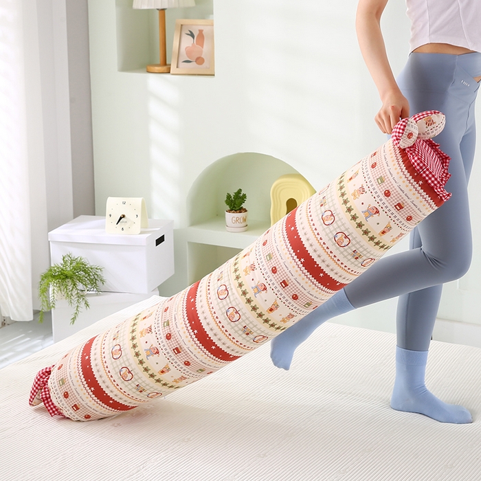 91家纺网 家纺一手货源 找家纺 蔻眠 全棉印花双层纱长抱枕夹腿抱枕长枕芯儿童学生成人枕头 红苹果星星