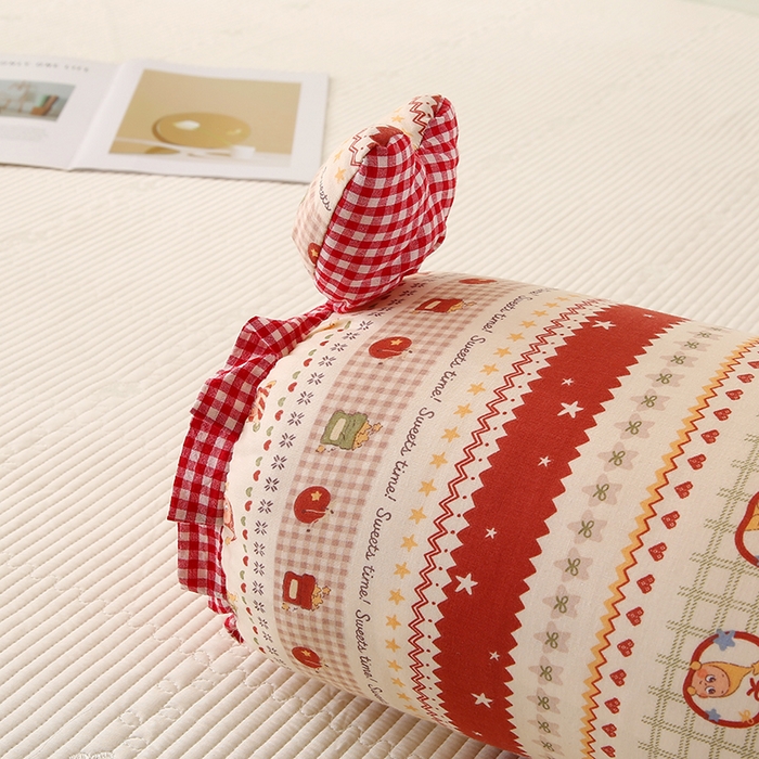 91家纺网 家纺一手货源 找家纺 蔻眠 全棉印花双层纱长抱枕夹腿抱枕长枕芯儿童学生成人枕头 红苹果星星