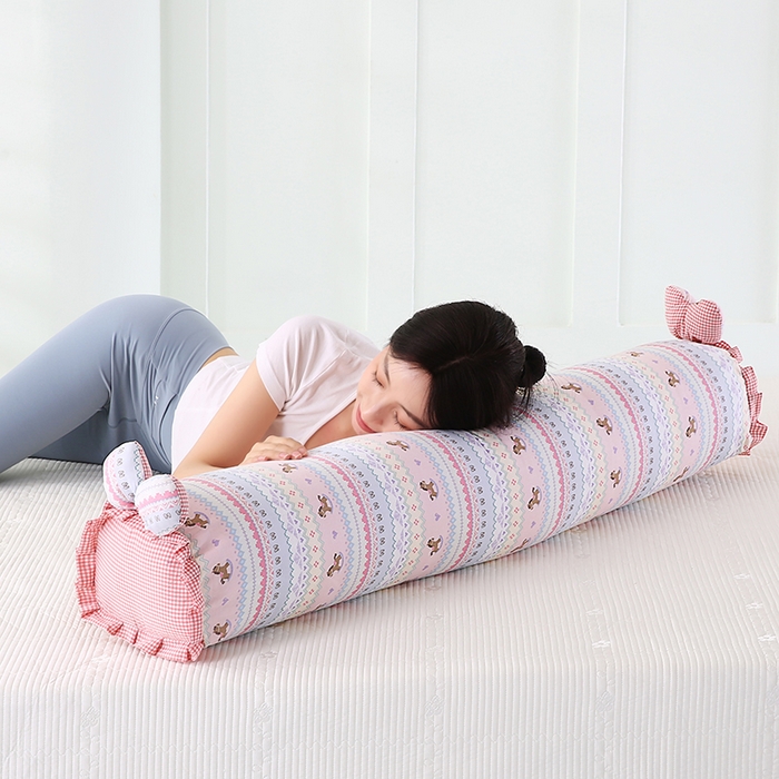 蔻眠 全棉印花双层纱长抱枕夹腿抱枕长枕芯儿童学生成人枕头 花园木马