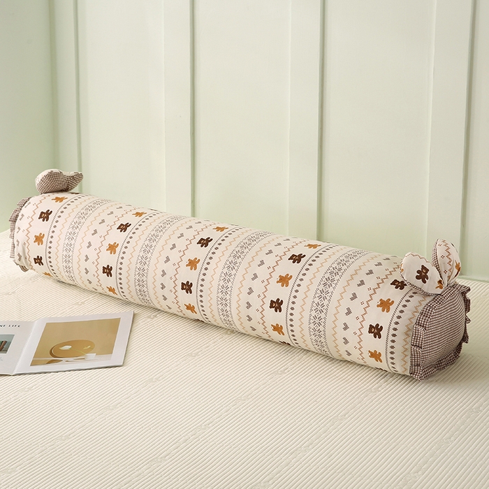 91家纺网 家纺一手货源 找家纺 蔻眠 全棉印花双层纱长抱枕夹腿抱枕长枕芯儿童学生成人枕头 咖条小熊