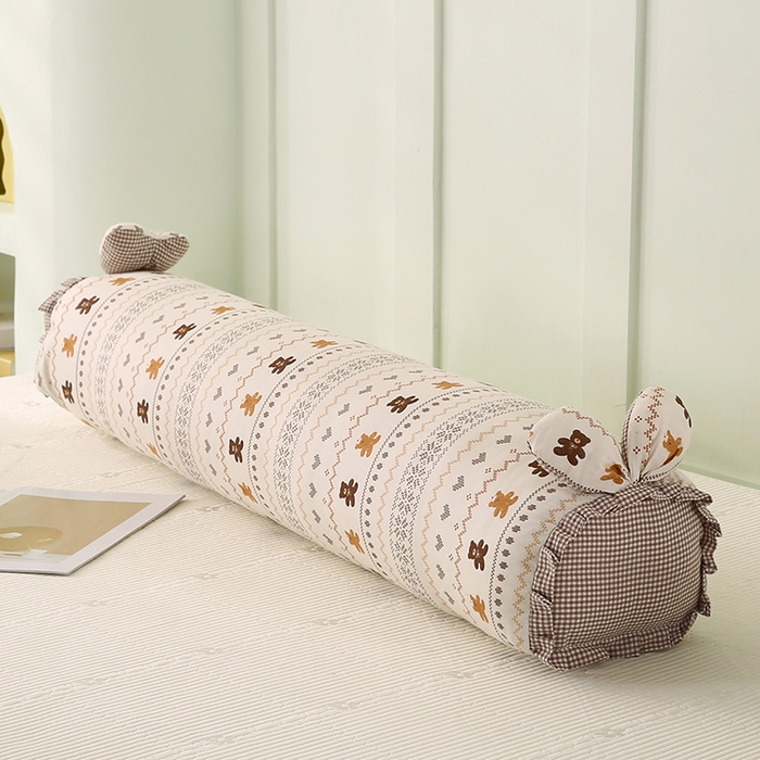 91家纺网 家纺一手货源 找家纺 蔻眠 全棉印花双层纱长抱枕夹腿抱枕长枕芯儿童学生成人枕头 咖条小熊