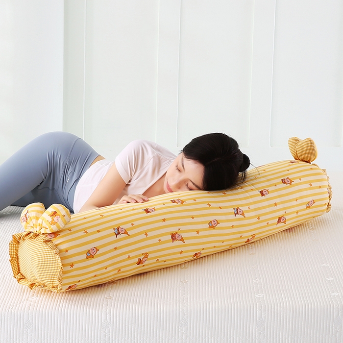 蔻眠 全棉印花双层纱长抱枕夹腿抱枕长枕芯儿童学生成人枕头 黄星星