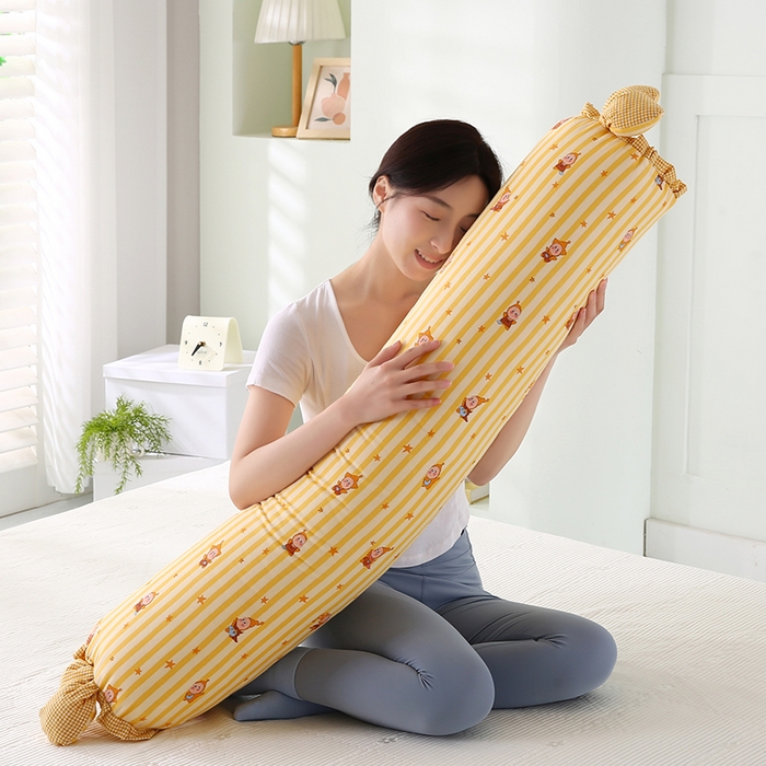 91家纺网 家纺一手货源 找家纺 蔻眠 全棉印花双层纱长抱枕夹腿抱枕长枕芯儿童学生成人枕头 黄星星