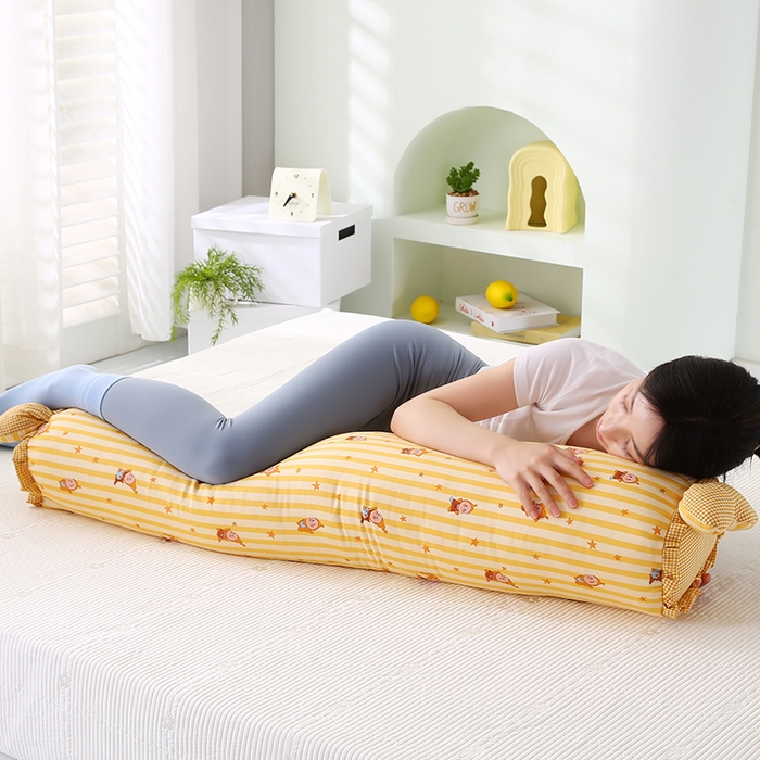 91家纺网 家纺一手货源 找家纺 蔻眠 全棉印花双层纱长抱枕夹腿抱枕长枕芯儿童学生成人枕头 黄星星