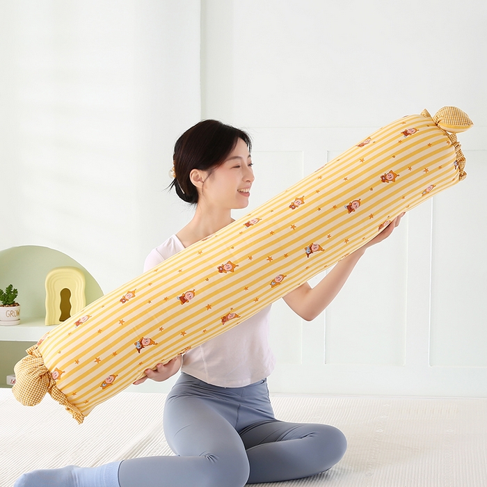 91家纺网 家纺一手货源 找家纺 蔻眠 全棉印花双层纱长抱枕夹腿抱枕长枕芯儿童学生成人枕头 黄星星