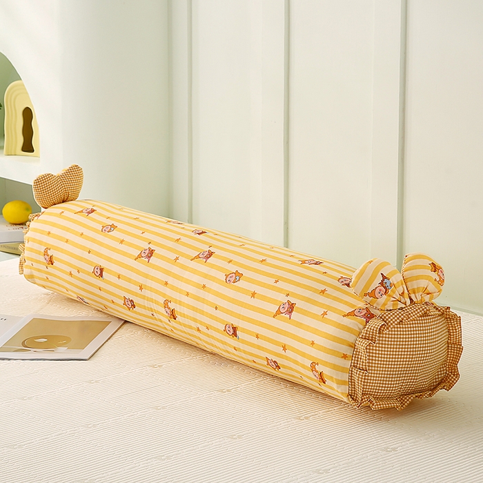 91家纺网 家纺一手货源 找家纺 蔻眠 全棉印花双层纱长抱枕夹腿抱枕长枕芯儿童学生成人枕头 黄星星