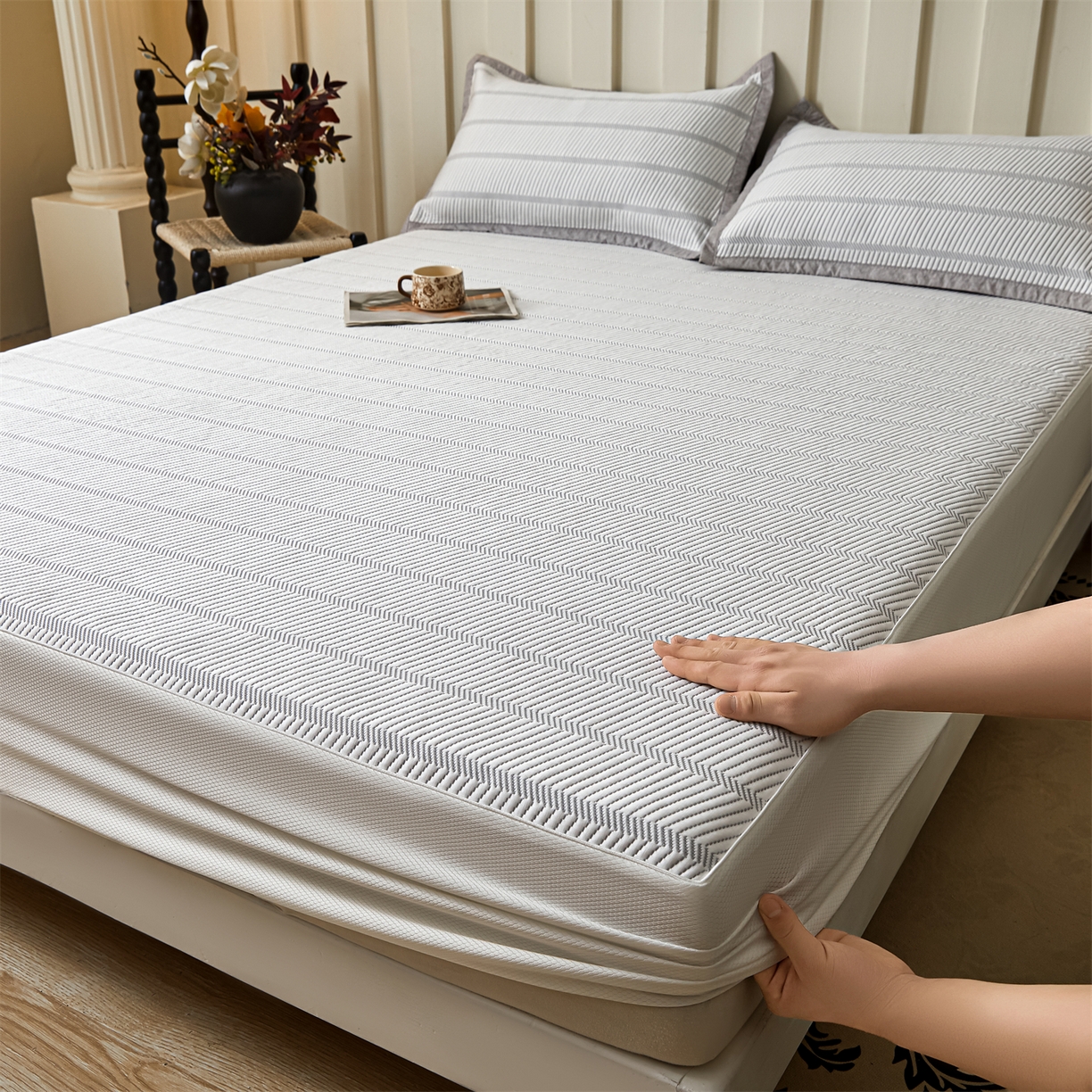 耐思家纺 2026新款高端三明治硅胶复合PE乙纶提花冰豆豆凉席空调席韩版NIS系列（提供买家秀）床笠款 韩INS-韩结