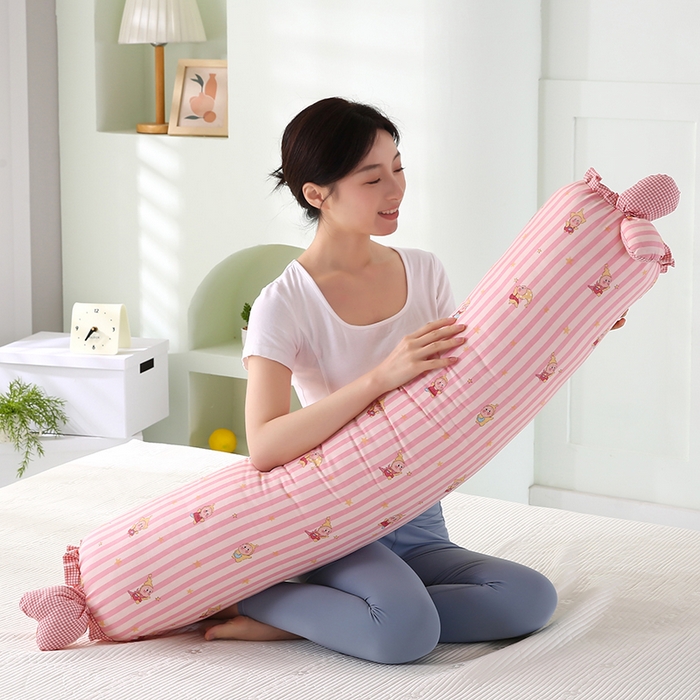 91家纺网 家纺一手货源 找家纺 蔻眠 全棉印花双层纱长抱枕夹腿抱枕长枕芯儿童学生成人枕头 粉星星