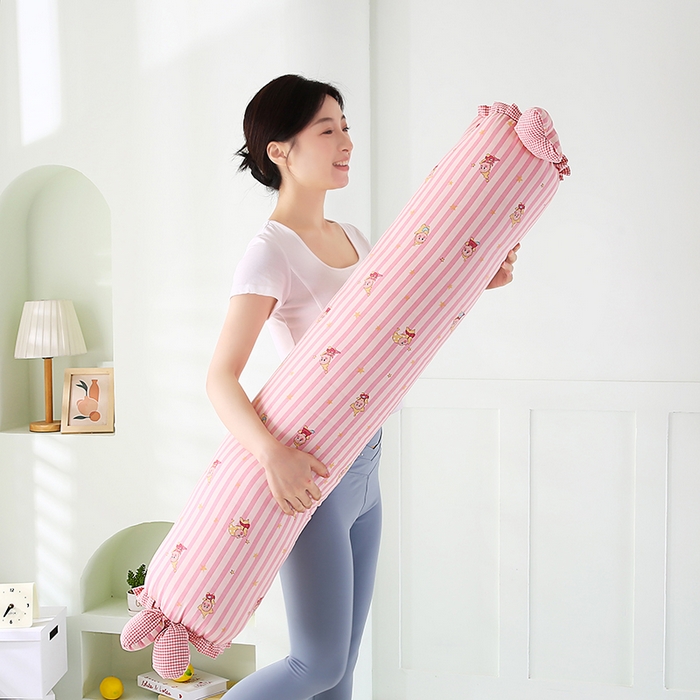 91家纺网 家纺一手货源 找家纺 蔻眠 全棉印花双层纱长抱枕夹腿抱枕长枕芯儿童学生成人枕头 粉星星