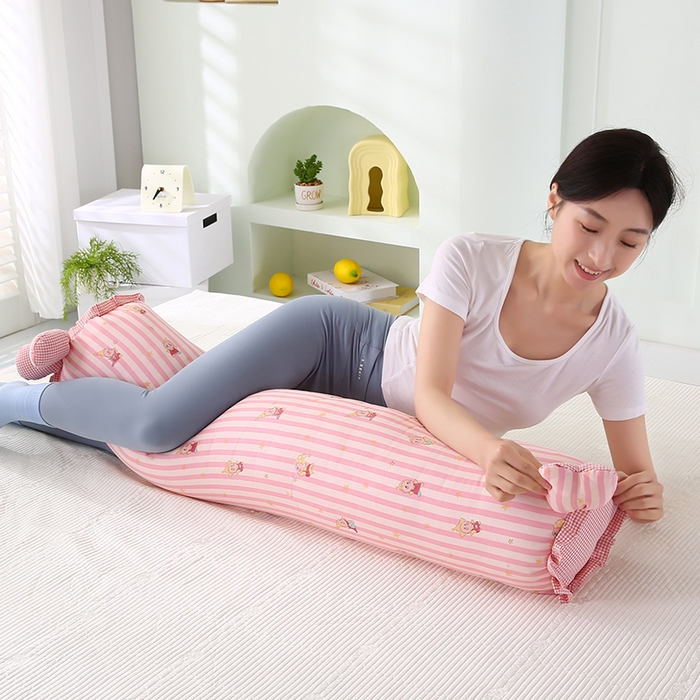 91家纺网 家纺一手货源 找家纺 蔻眠 全棉印花双层纱长抱枕夹腿抱枕长枕芯儿童学生成人枕头 粉星星