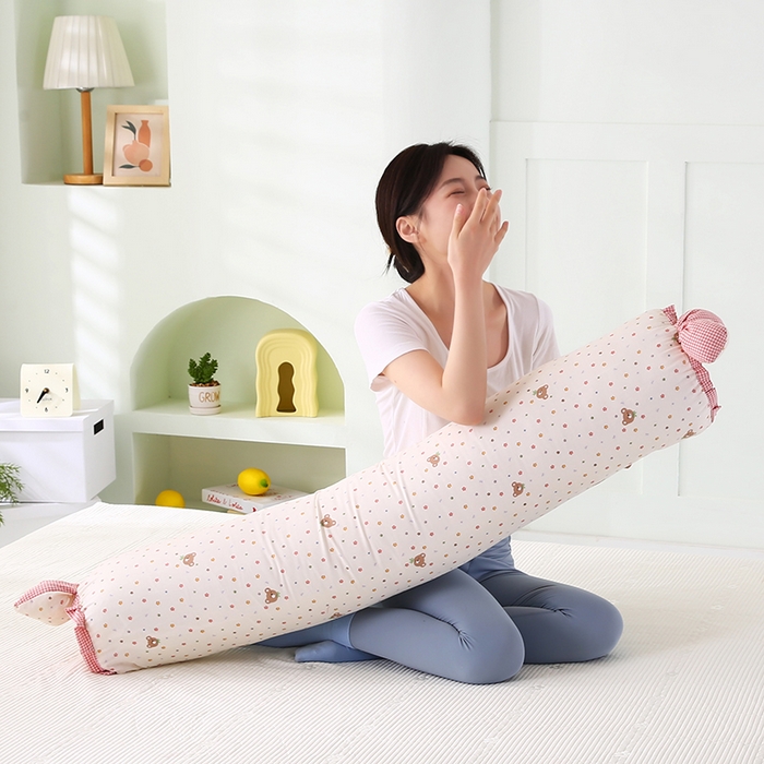 91家纺网 家纺一手货源 找家纺 蔻眠 全棉印花双层纱长抱枕夹腿抱枕长枕芯儿童学生成人枕头 星星小熊