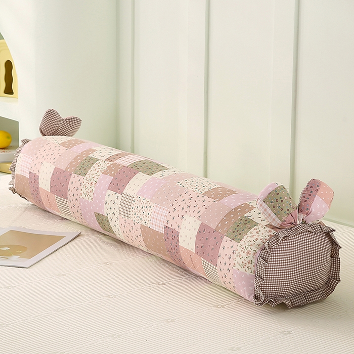 91家纺网 家纺一手货源 找家纺 蔻眠 全棉印花双层纱长抱枕夹腿抱枕长枕芯儿童学生成人枕头 粉拼格