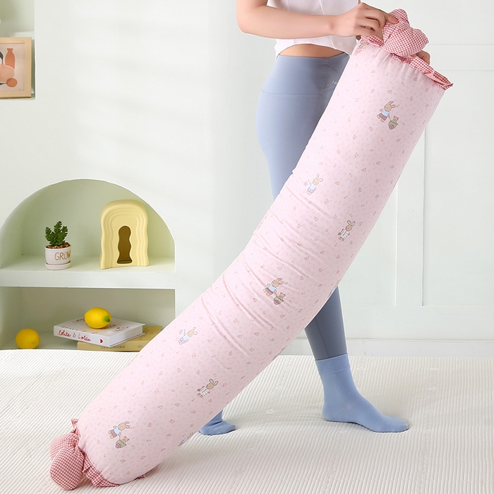 91家纺网 家纺一手货源 找家纺 蔻眠 全棉印花双层纱长抱枕夹腿抱枕长枕芯儿童学生成人枕头 粉色小兔