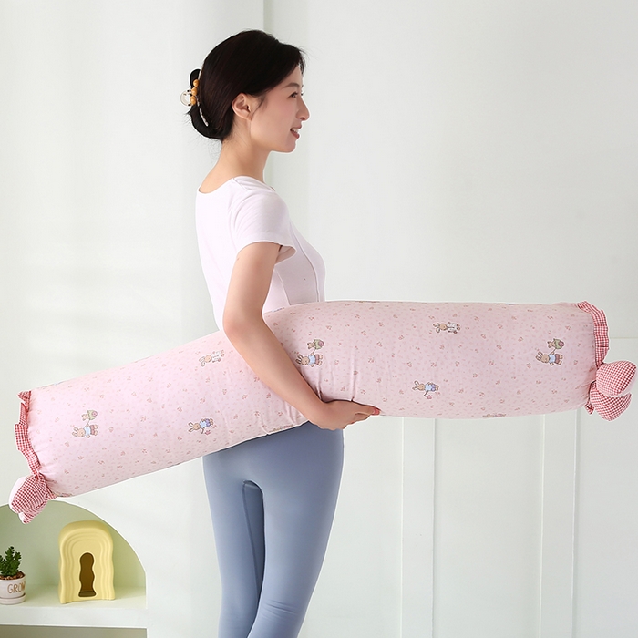 91家纺网 家纺一手货源 找家纺 蔻眠 全棉印花双层纱长抱枕夹腿抱枕长枕芯儿童学生成人枕头 粉色小兔