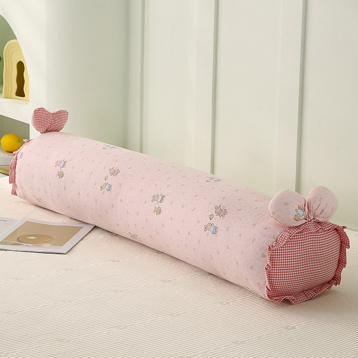 91家纺网 家纺一手货源 找家纺 蔻眠 全棉印花双层纱长抱枕夹腿抱枕长枕芯儿童学生成人枕头 粉色小兔