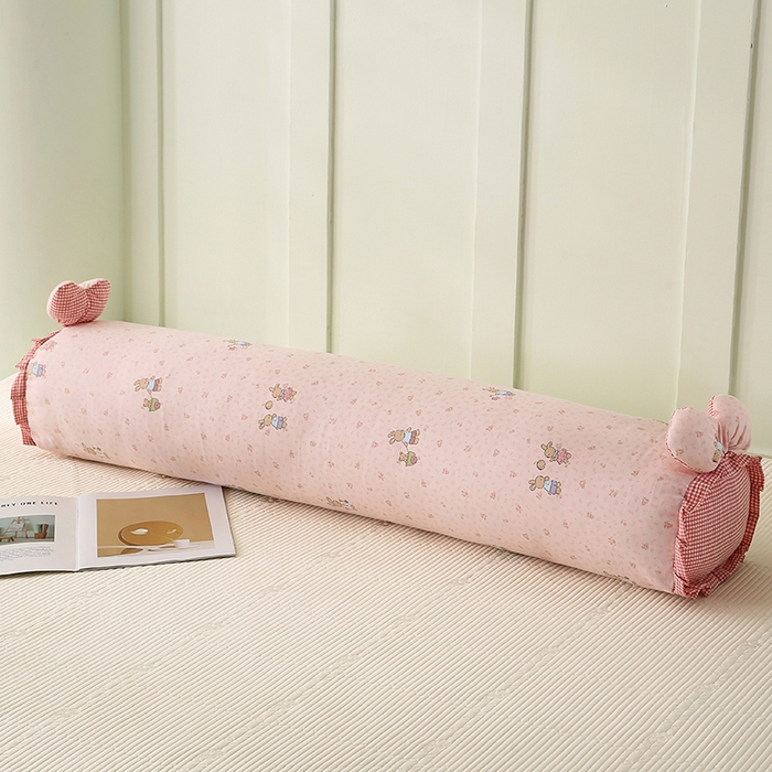 91家纺网 家纺一手货源 找家纺 蔻眠 全棉印花双层纱长抱枕夹腿抱枕长枕芯儿童学生成人枕头 粉色小兔