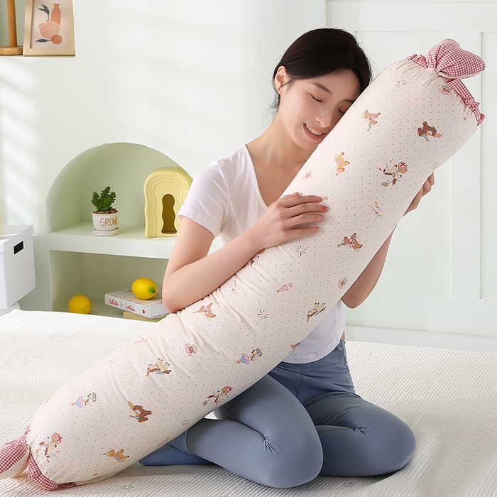 91家纺网 家纺一手货源 找家纺 蔻眠 全棉印花双层纱长抱枕夹腿抱枕长枕芯儿童学生成人枕头 旋转木马