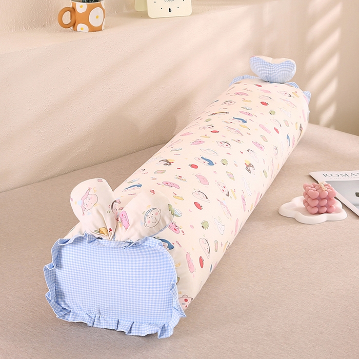 91家纺网 家纺一手货源 找家纺 蔻眠 全棉印花双层纱长抱枕夹腿抱枕长枕芯儿童学生成人枕头 呆呆蓝