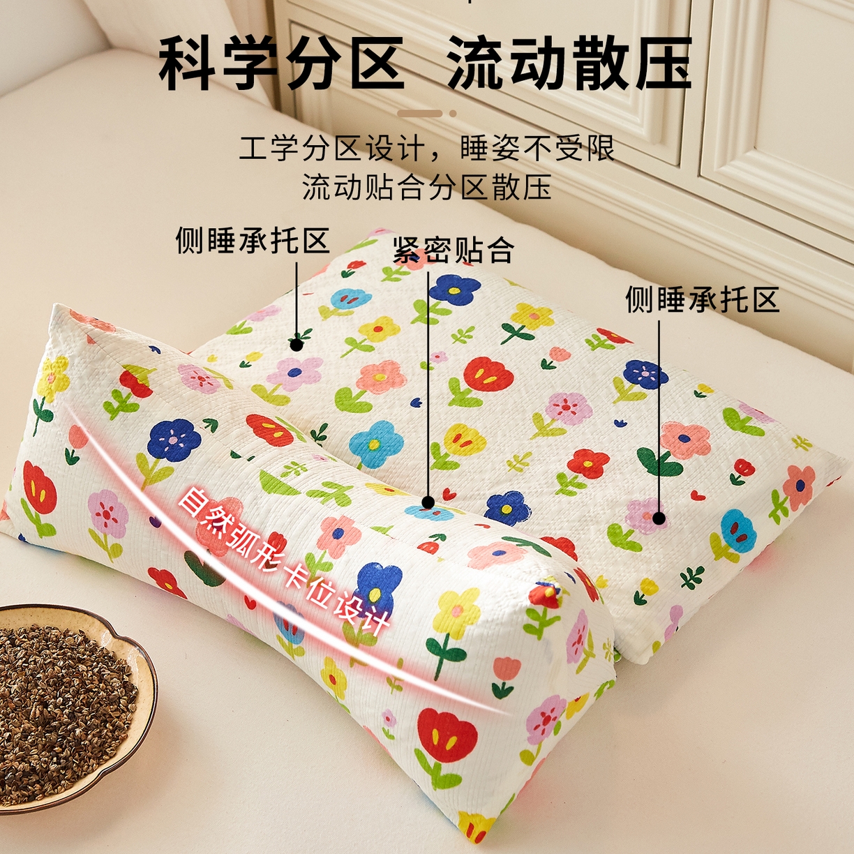 91家纺网 家纺一手货源 找家纺 小桃姐家纺 2026新款三角荞麦枕头二合一组合款全荞麦壳枕芯护颈椎枕腰靠枕二合一荞麦枕-小花世界