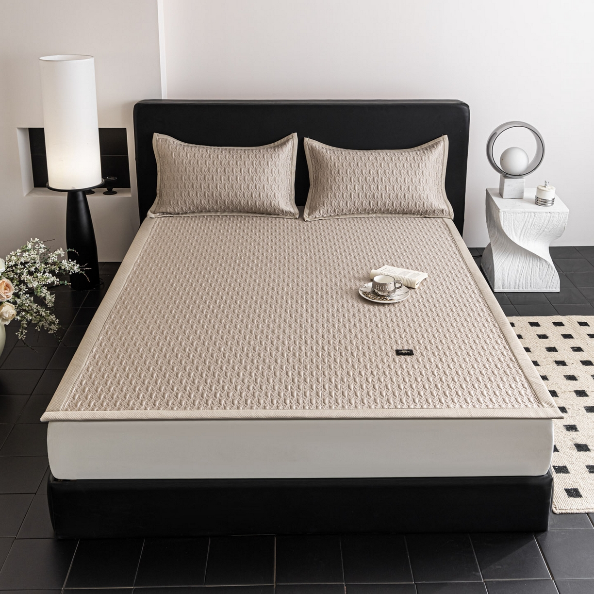 91家纺网 家纺一手货源 找家纺 耐思家纺 2026新款A类复合三明治PE乙纶提花冰豆豆凉席床笠海之恋系列（提供买家秀） 海之恋-卡其床席款